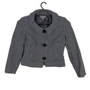 Womens Liz Claiborne Black & White Polka Dot Blazer Jacket 100% Cotton Size 12